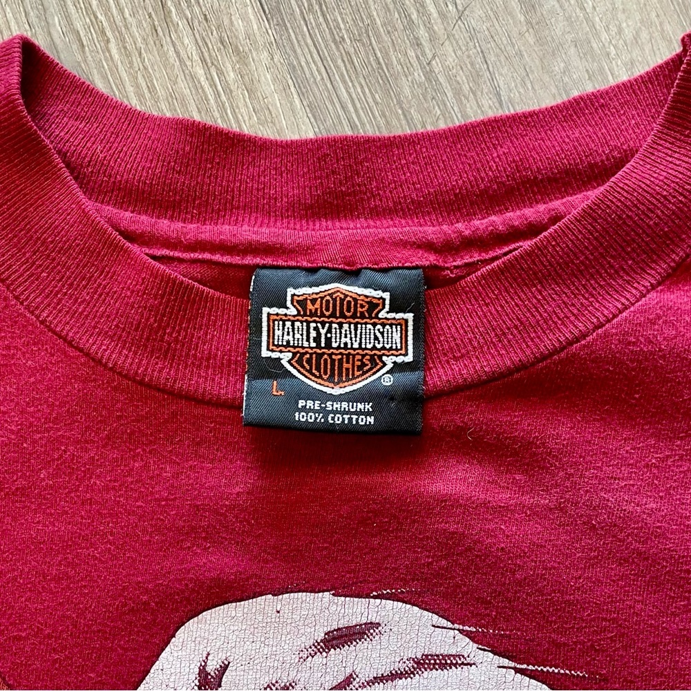 SOLD Vintage Harley Davidson Graphic T-Shirt 1993 Eagle All Over Print Maroon L - Picture 10 of 16